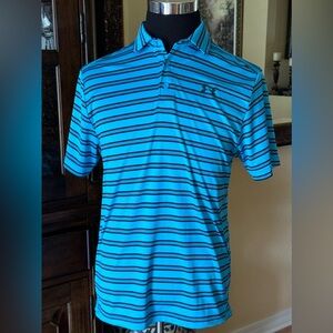 Under Armour Loose Button-Up Shirt Blue Black Striped Short Sleeve Sz M